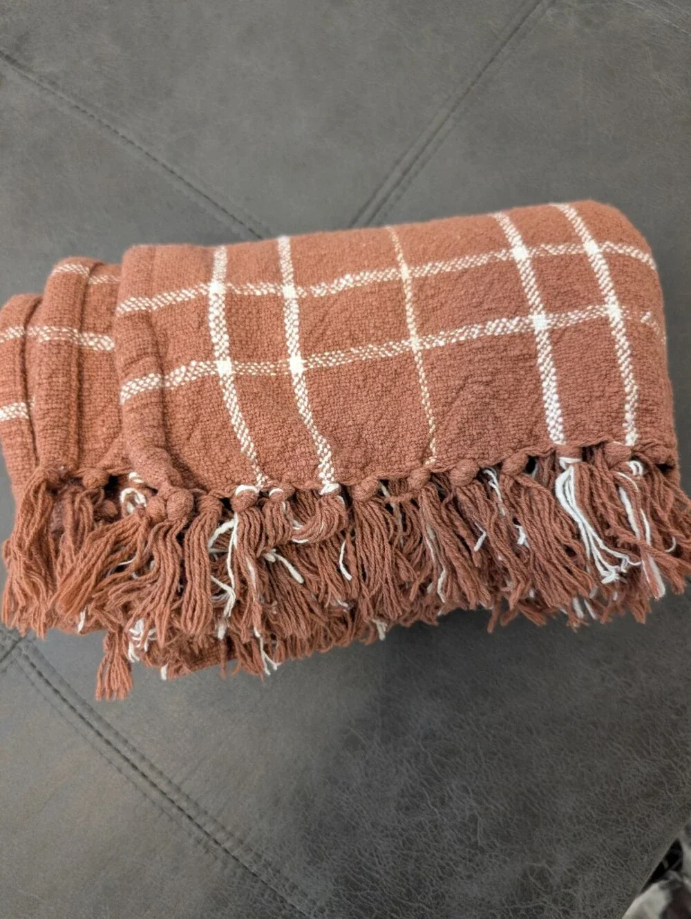 Rust Plaid Woven Waffle-Texture Throw Blanket